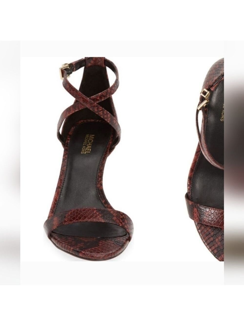 Michael Kors Ava Sandals Womens 8.5 Burgundy Snake Skin - Picture 2 of 13